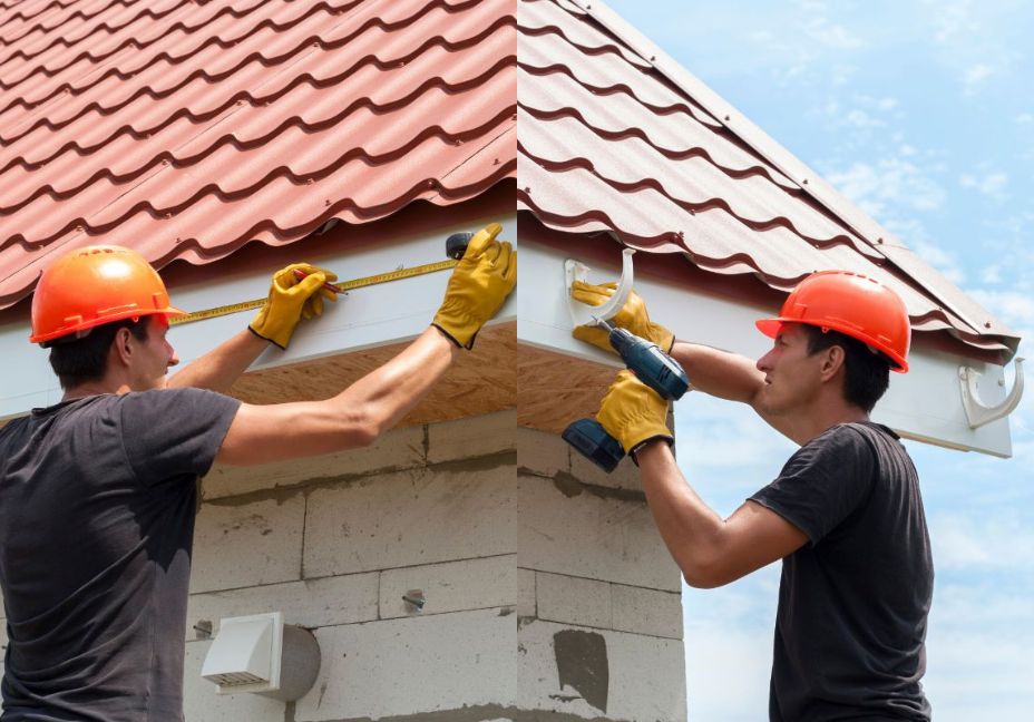 contractor installing gutter