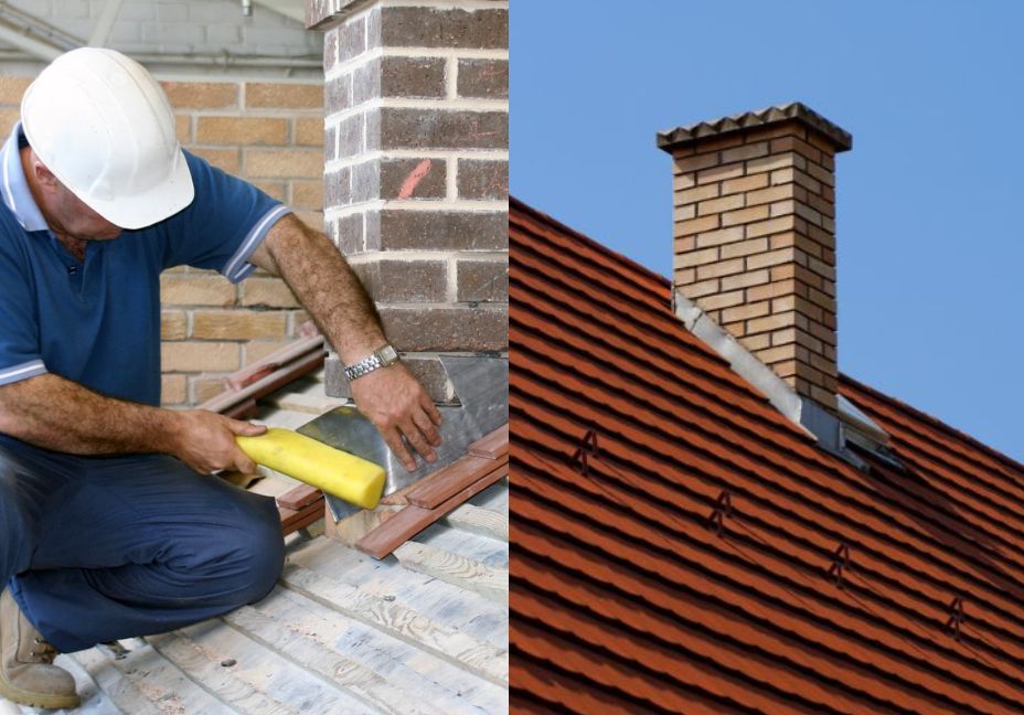 contractor installing chimney flashing